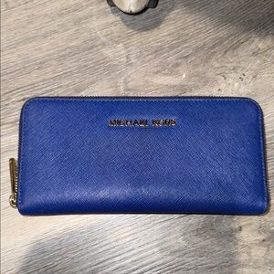 Michael Kors Jet Set Saffiano Leather Royal Blue Zip-Around Wallet